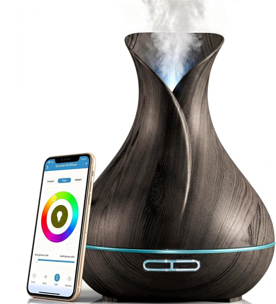 400ml Ultrasonic Smart Diffuser with App & Voice Control - Dark Brown Design