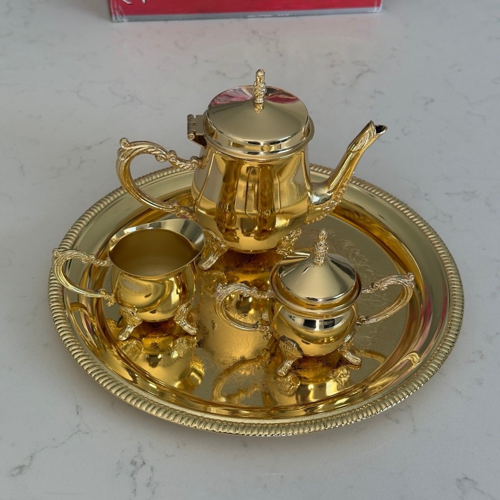 DAVCO DECORATORS CHOICE 4 PC GOLDTONE MINI COFFEE SET GOLD MINI SET