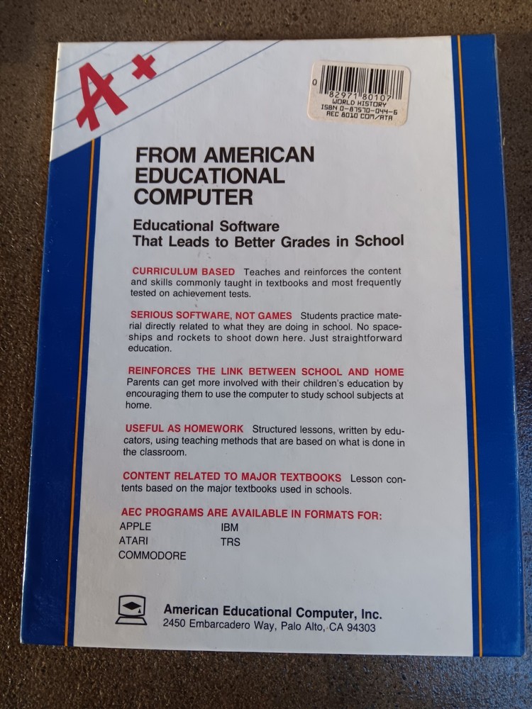 Commodore 64 A+ World History Matchmaker Series Computer Software Tested/Works