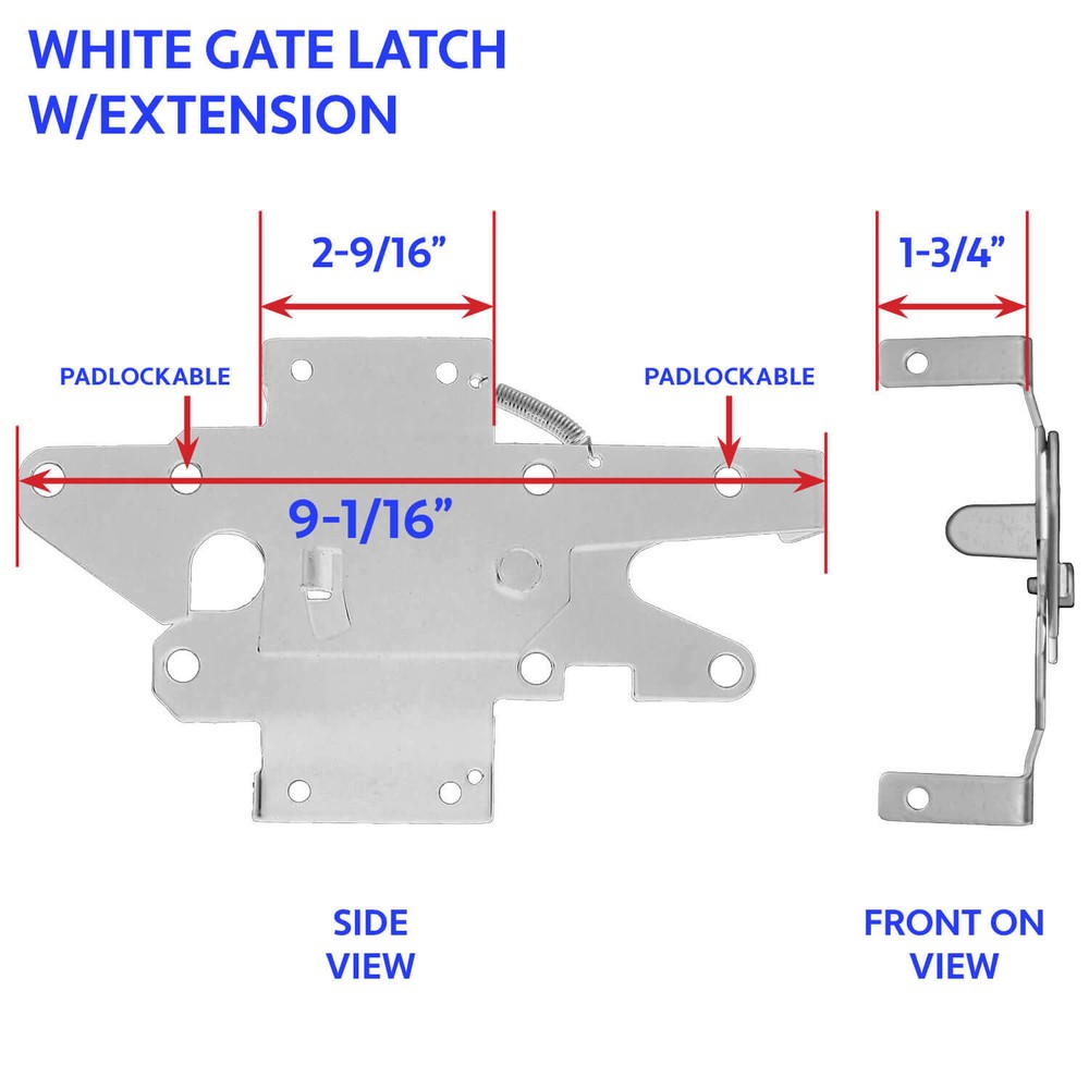White Self Closing Vinyl Single Gate Kit with Extended Latch - 2 hinges & Latch