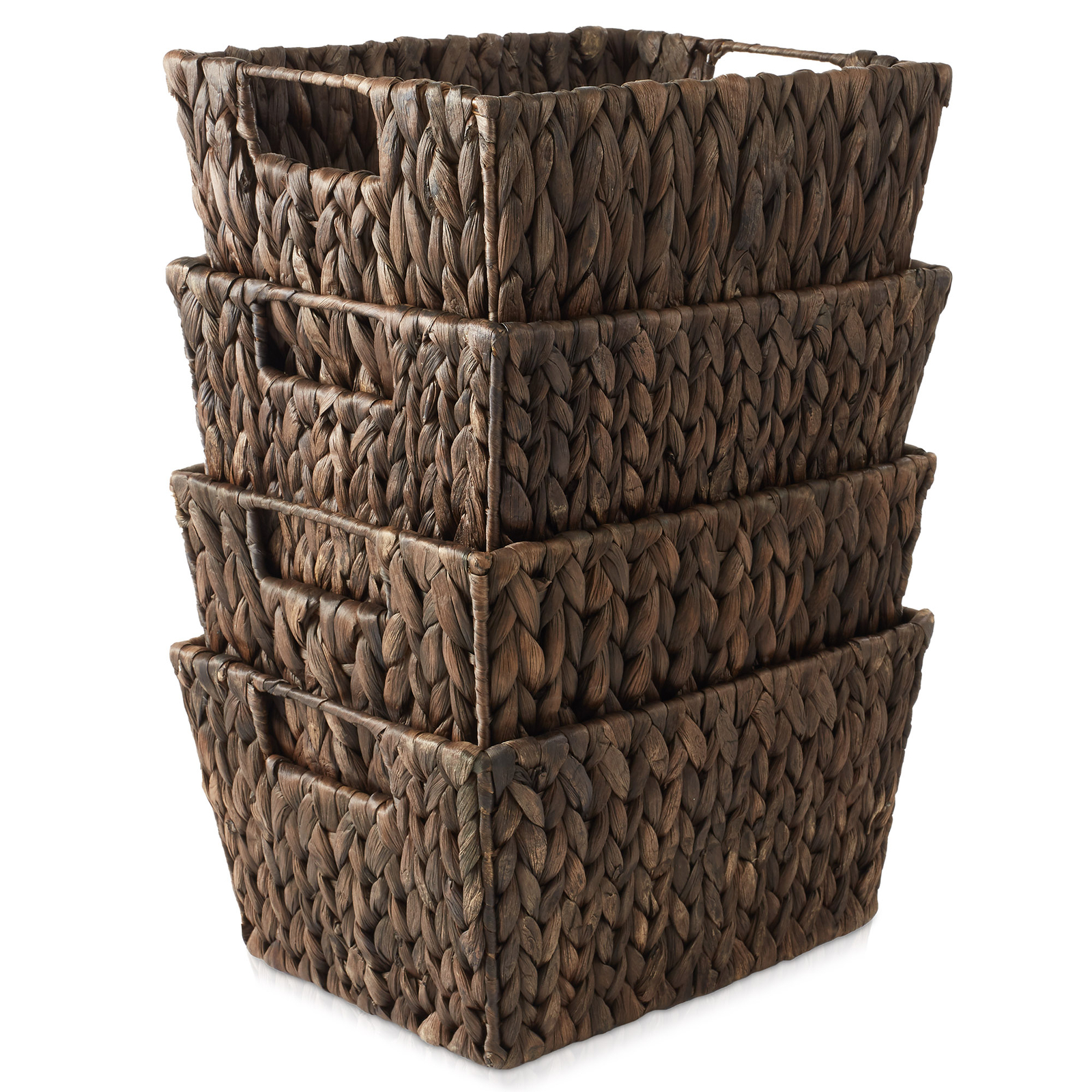 Set of 4 Hyacinth Storage Baskets with Handles 12x9x6, Wicker Bins for Shelves
