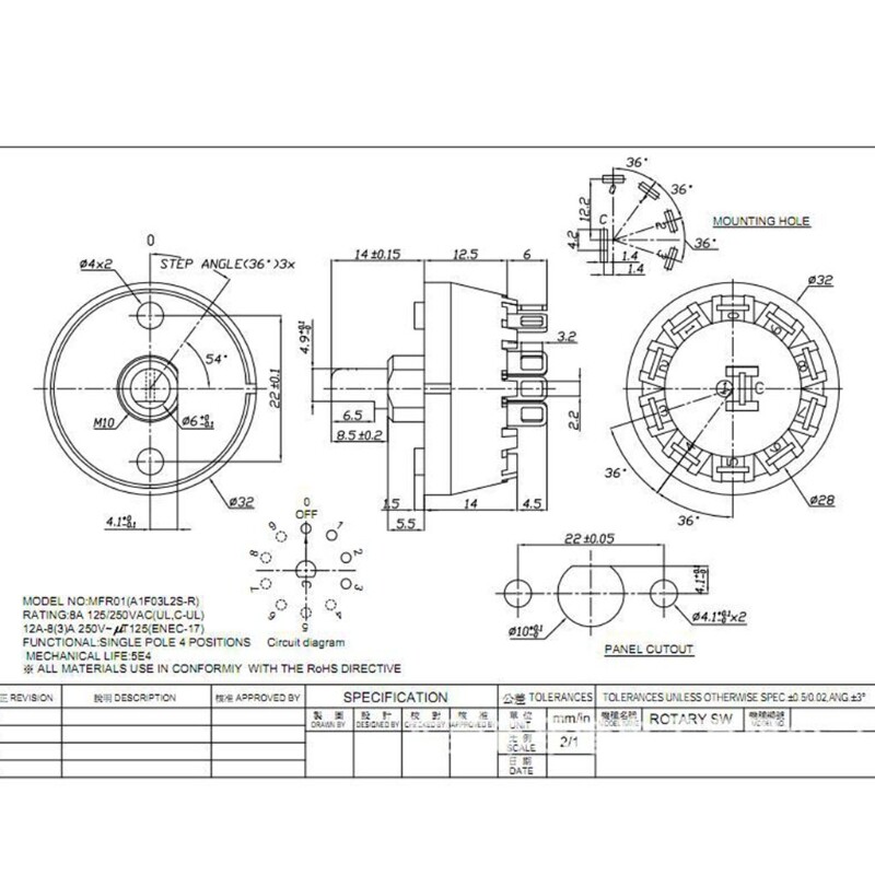 Fan selectors rotating switches with Black Control Knobs 4-Position 3-Speed