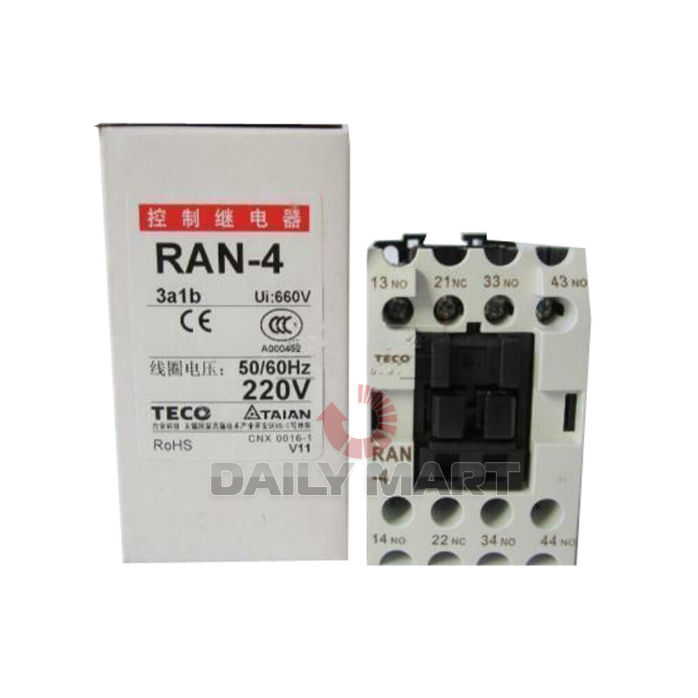 New In Box TECO RAN-4 220VAC Contactor