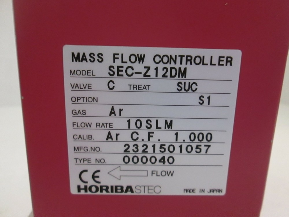 Stec SEC-Z12DM Mass Flow Controller, Ar, 10 SLM, Used