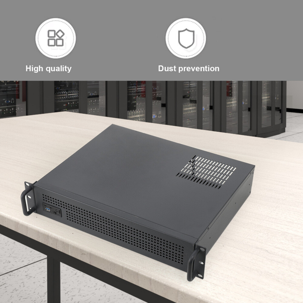 2U Rack Server Case Rackmount Case with 2x 80mm Fan Black Industrial Server Case