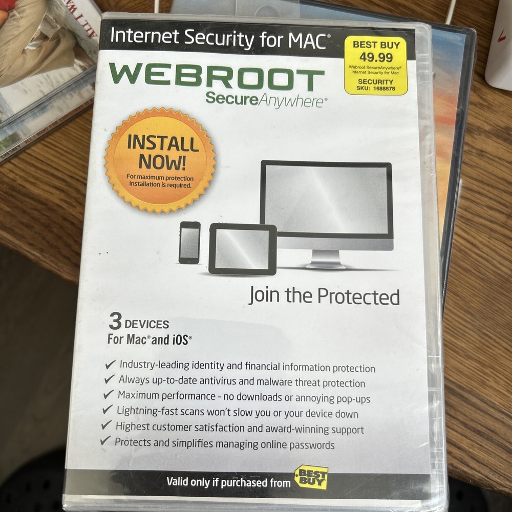 Webroot Secure Anywhere Antivirus Internet Security 3 Devices for Mac and iOS.