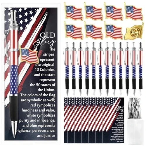 USA 250 Anniversary American Flag Ballpoint Pen+Flag Lapel Pin+Bookmark-Lot of 4