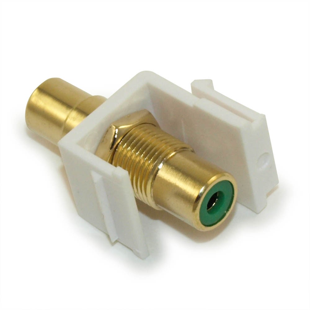 Keystone Jack Insert/Coupler Type: RCA with GREEN Center Gold Plated White