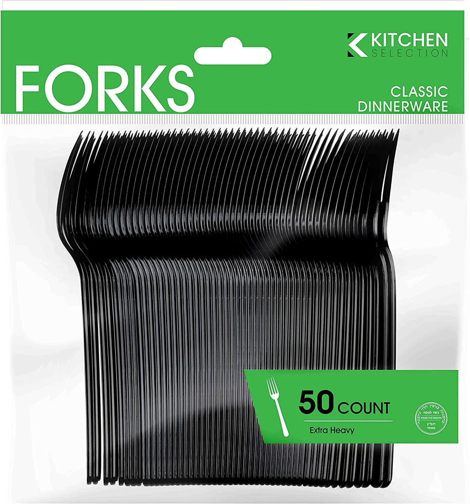50 Pack Heavy Weight Plastic Forks Black Disposable Forks