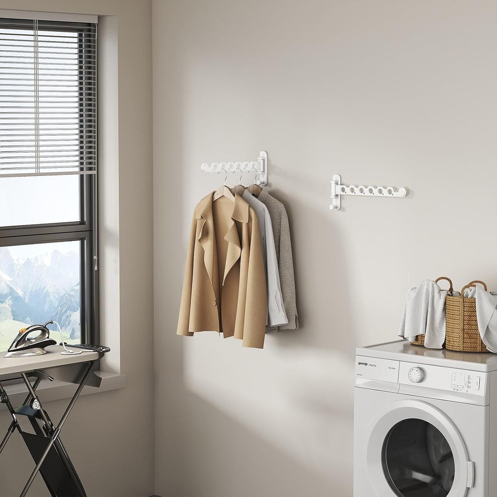 Wall Mounted Clothes Hanger Rack Foldable Drying Rack Hook Folding Indoor for La