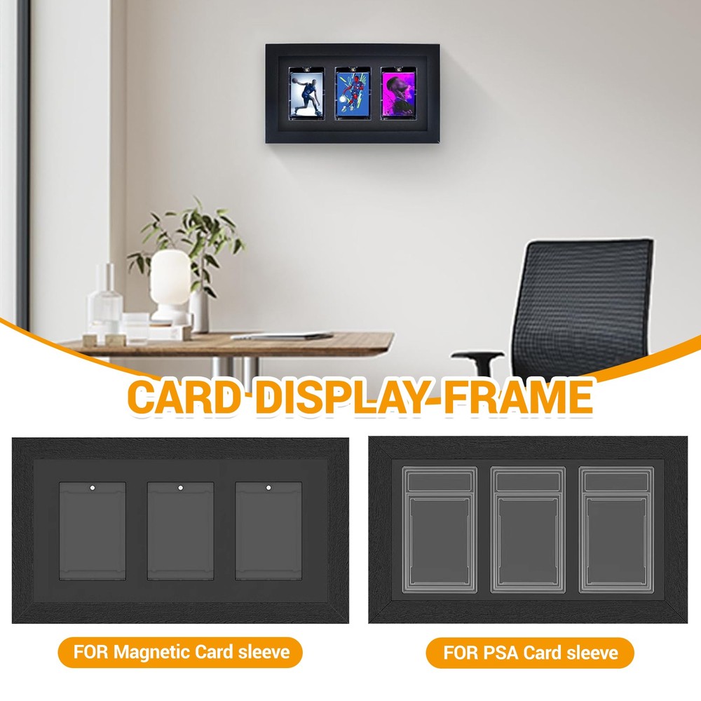 3-Grids Trading Card Display Frame,Wall Mount Baseball Trading Card Display Case
