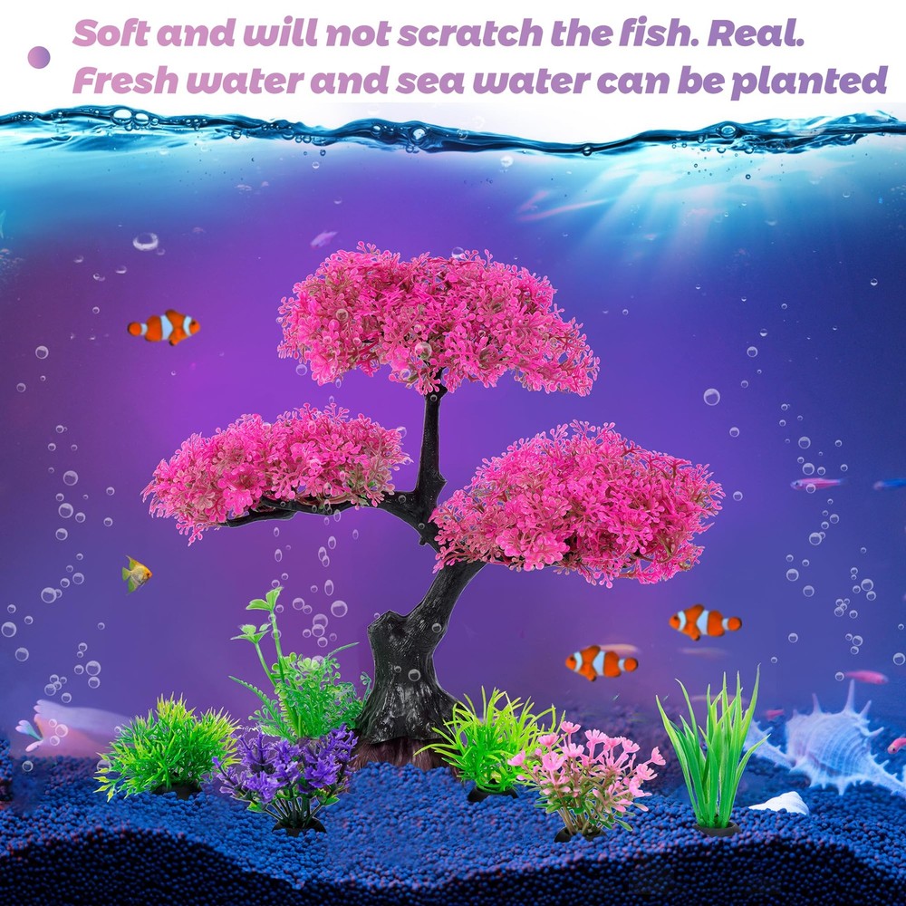 Ameliade Aquarium Artificial Plastic Plants Decoration, Pink Cherry