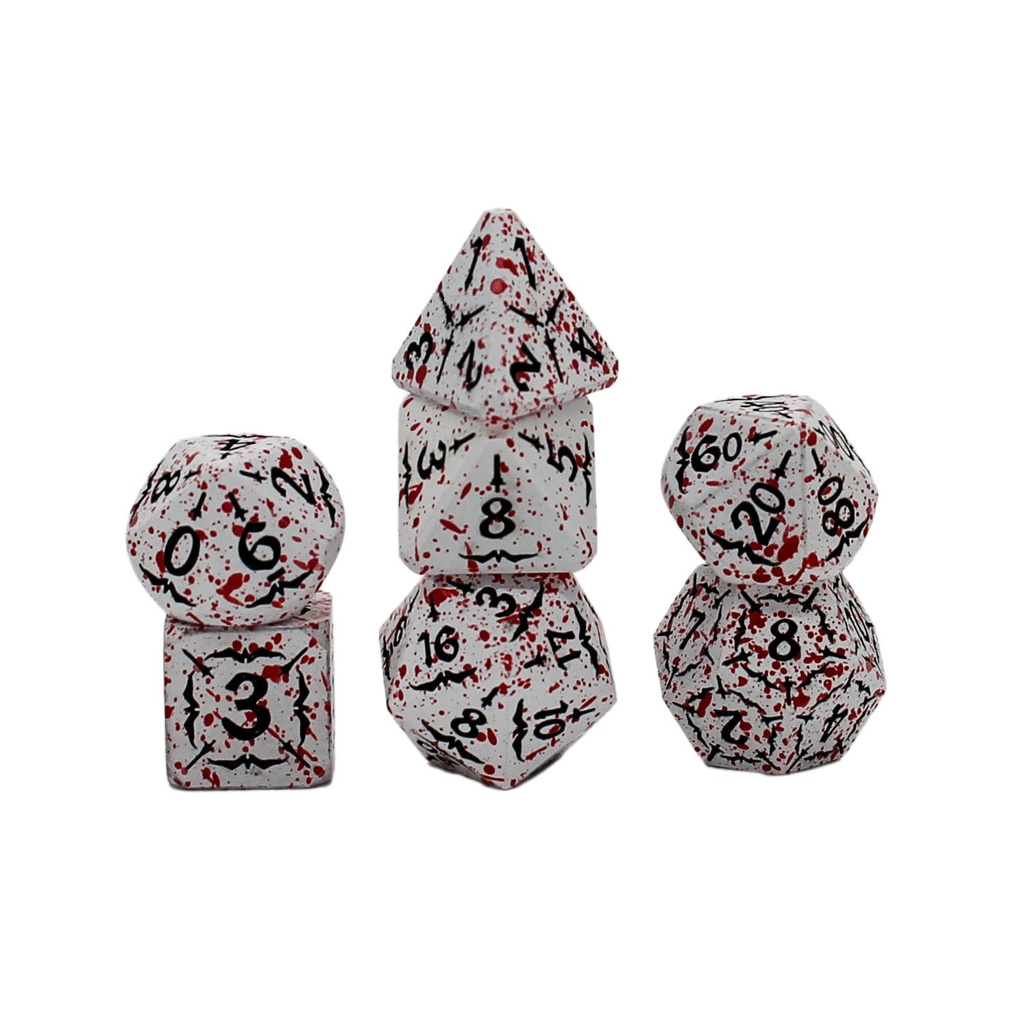Seven Seas Pirates Metal White Blood-Like Paint Splattered Dice Set Hexagon Box