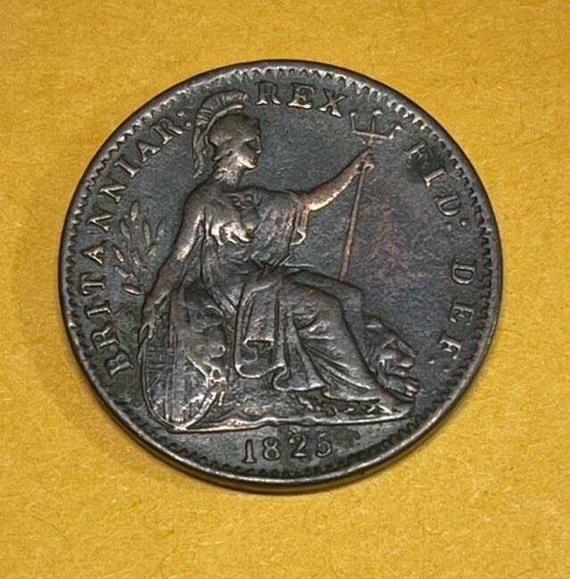 1825 Great Britain One Farthing Coin Damaged