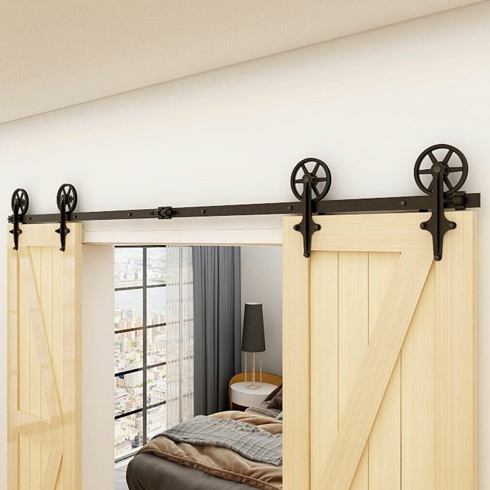 CCJH 4-20FT Sliding Barn Door Hardware Basic Black Roller Kit Single/Double Door