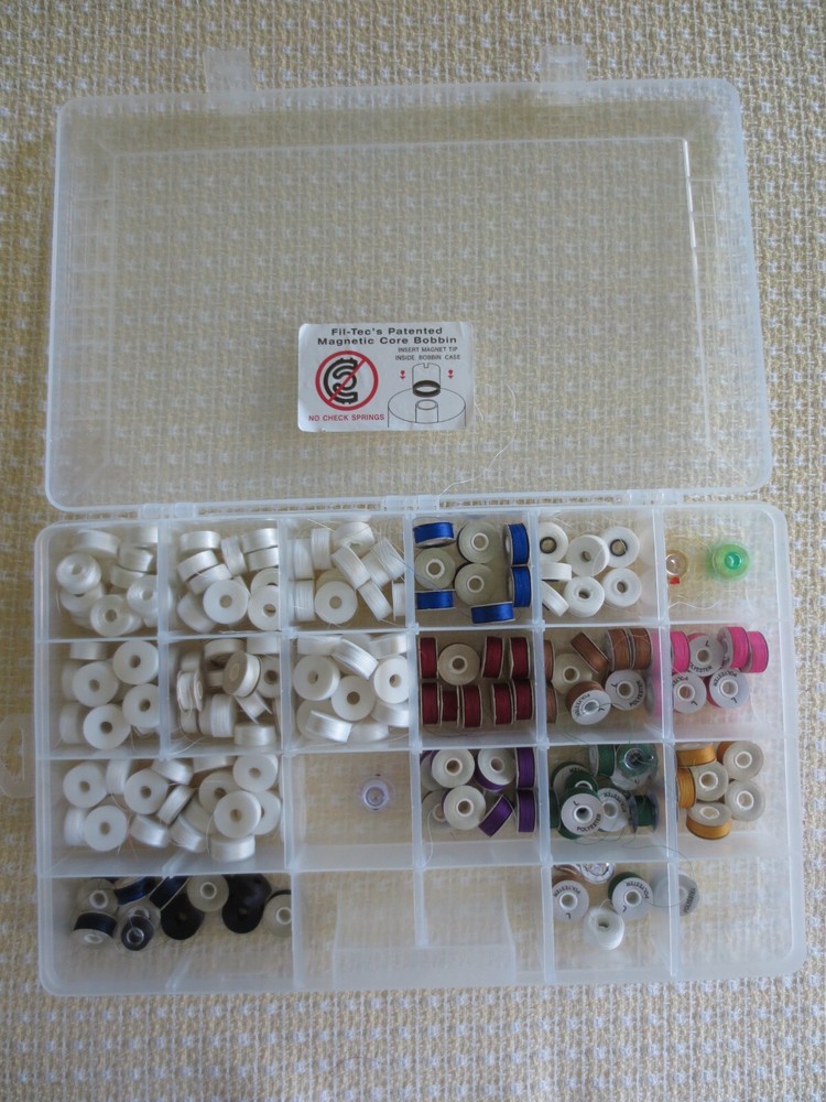 196 MACHINE EMBROIDERY Polyester Thread BOBBINS - 124 White + 72 Colors w/Case