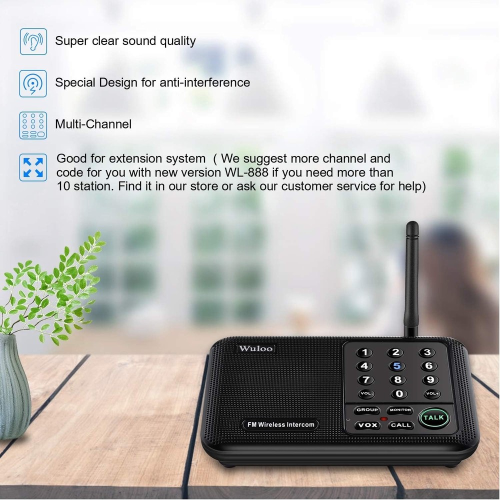 Advanced 10-Channel Wireless Intercom - 5280 Feet Range, 2 Packs Included