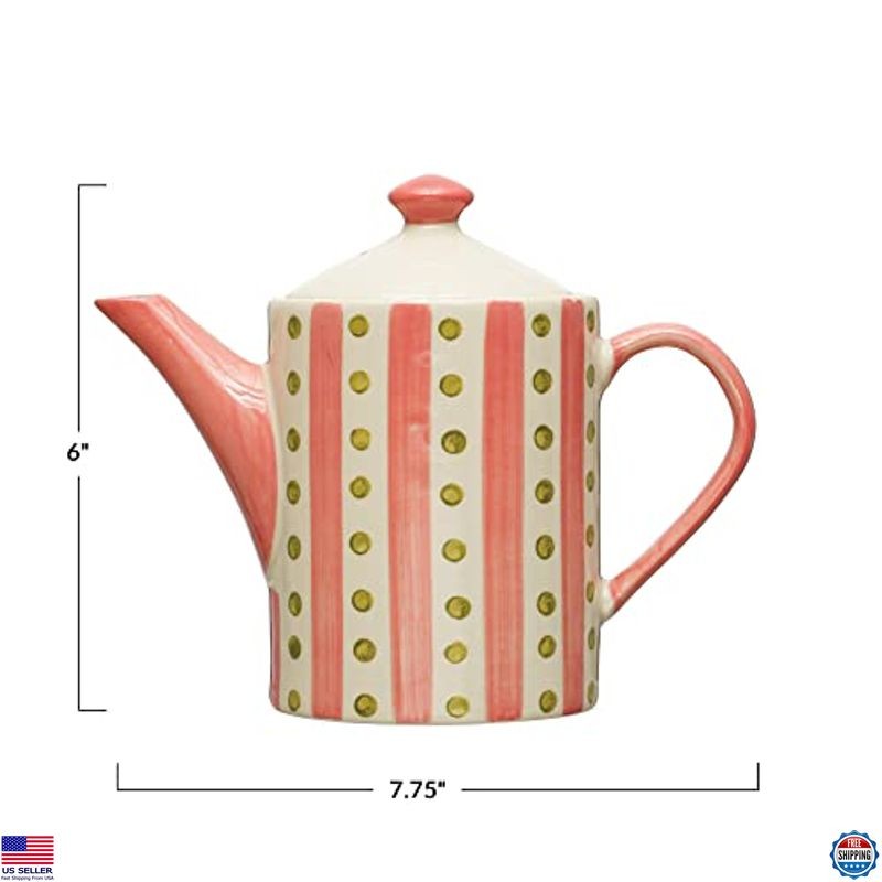 Creative Co-Op 32oz Multicolor Stoneware Teapot with Strainer, Hand-Painted