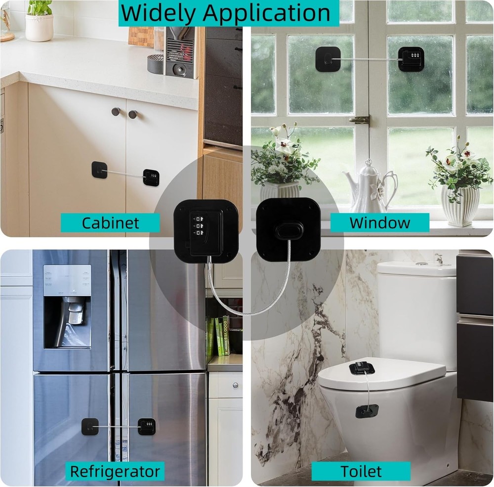 2 Pack Refrigerator Lock - Heavy Duty Combination Fridge Lock, Black