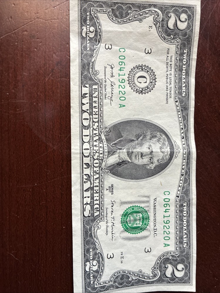 $2 Bill 2017 A, Misaligned Front Error C06419220A