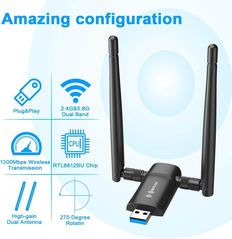 Fast 5GHz/2.4GHz Wireless USB Adapter - Windows Compatible
