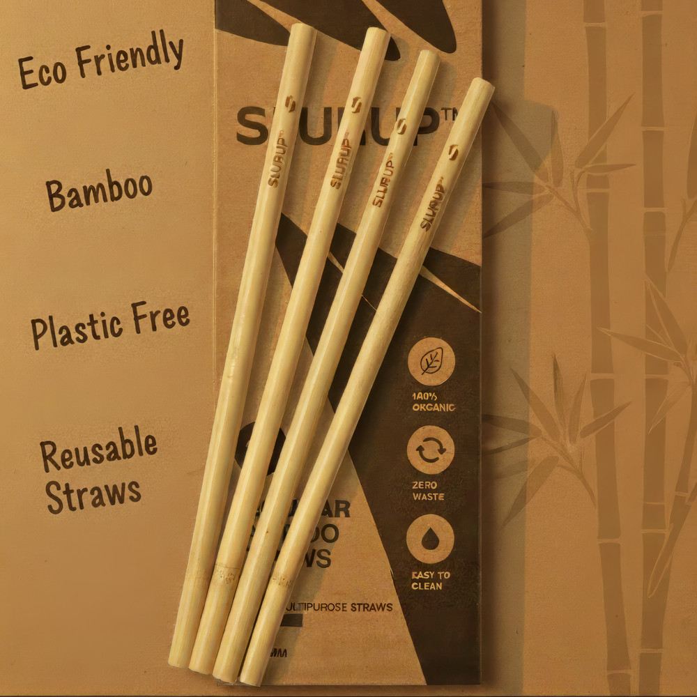 SLURUP Bamboo Straws - 20 Pack Reusable, Eco, zero-plastic drinking straws.
