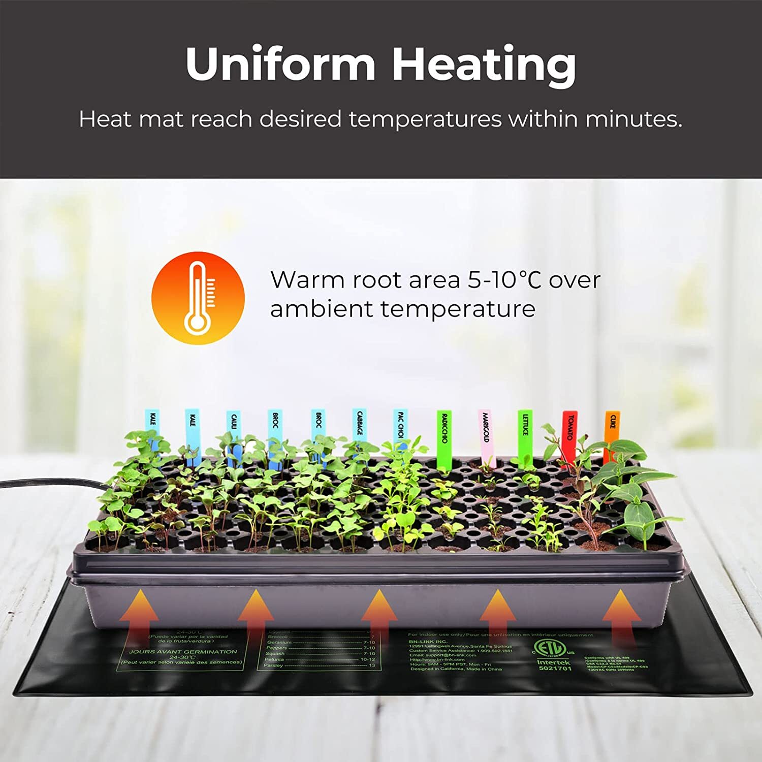 BN-LINK Seedling Heat Mat Warm Hydroponic Heating Pad 10"x20.25" For Seed Start