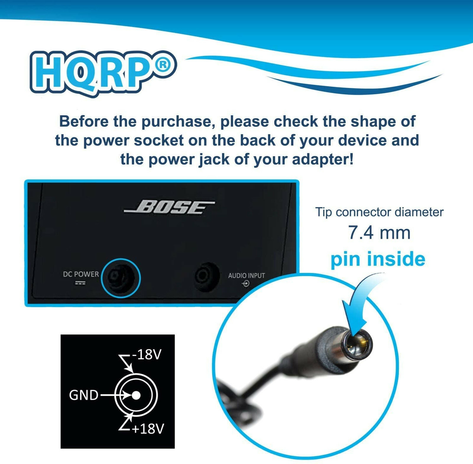 HQRP AC Adapter Power Supply compatible with Bose SoundDock Series II PSM36W-208