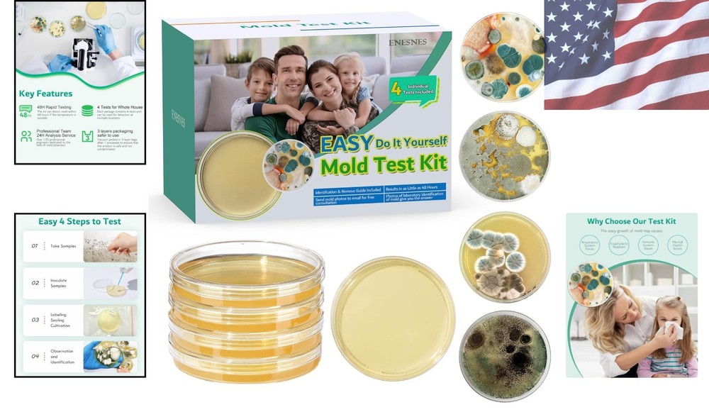 Comprehensive Home Mold Kit - 4 AGAR Tests & Expert Identification Included