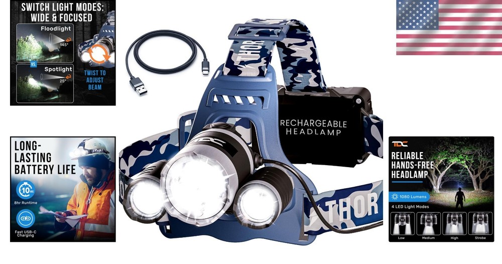 Long Range Headlight - USB-C Rechargeable, 1080 Lumen