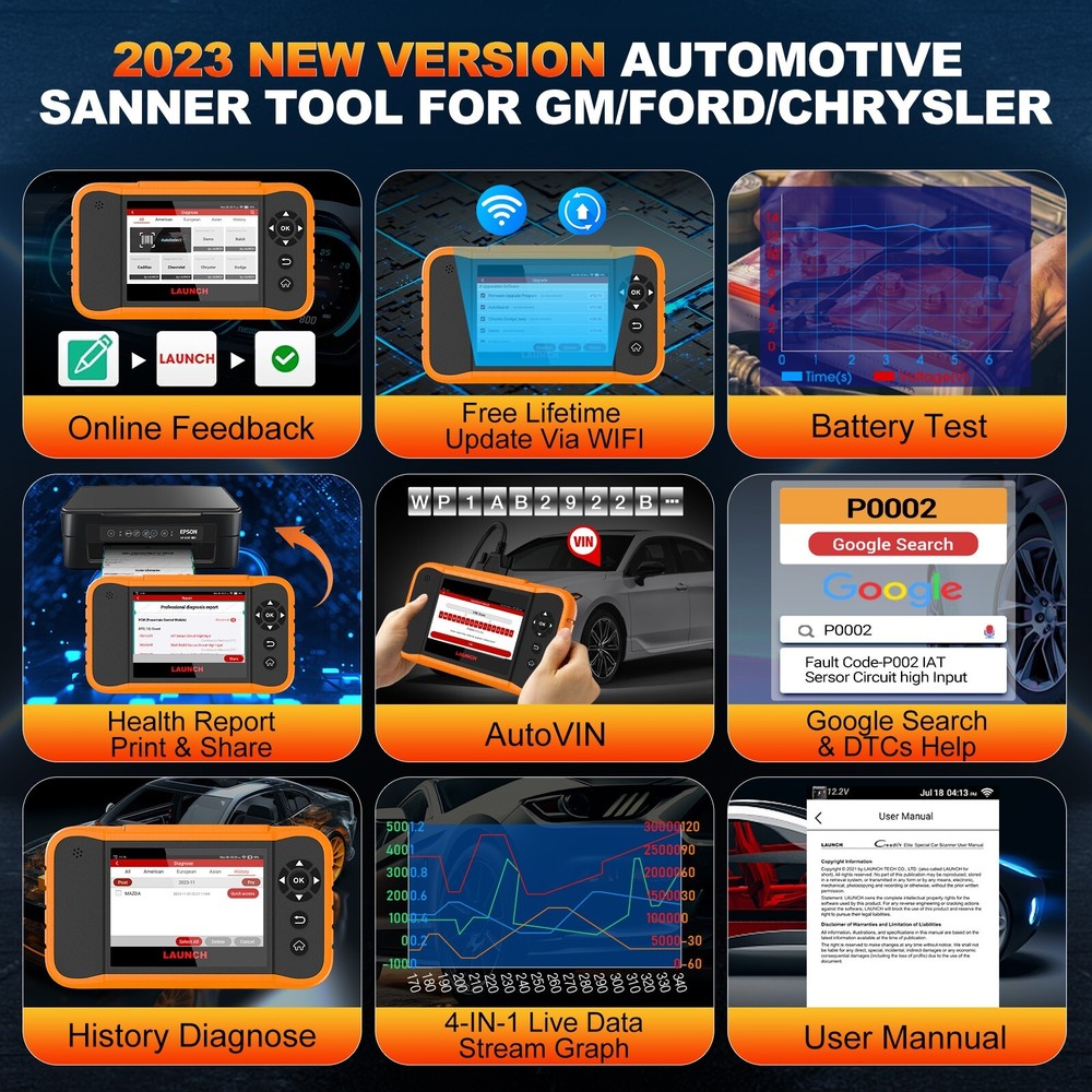 LAUNCH X431 Elite 2.0 Scanner for Ford/GM/Chrysler OBD2 Diagnostic Coding Tool