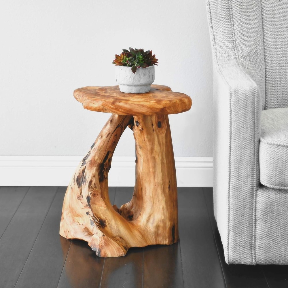 Natural Tree Stump Stool, 19'' Tall Side Table, Live Edge Stool, Natural Edge