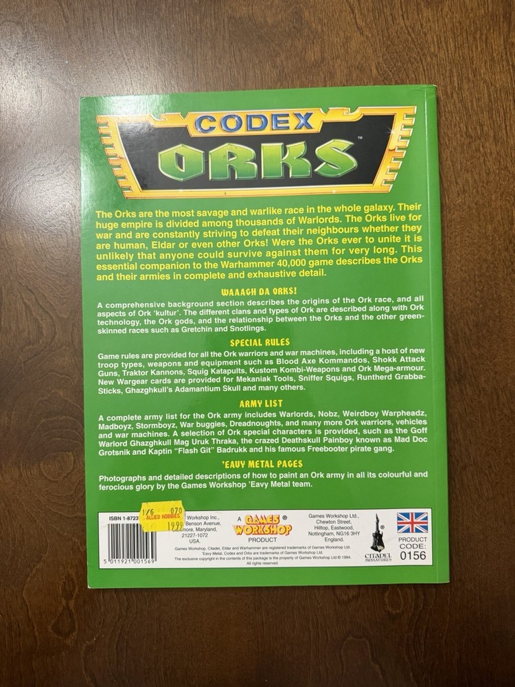 GW Warhammer 40K Codex Orks (2nd Ed) 1994