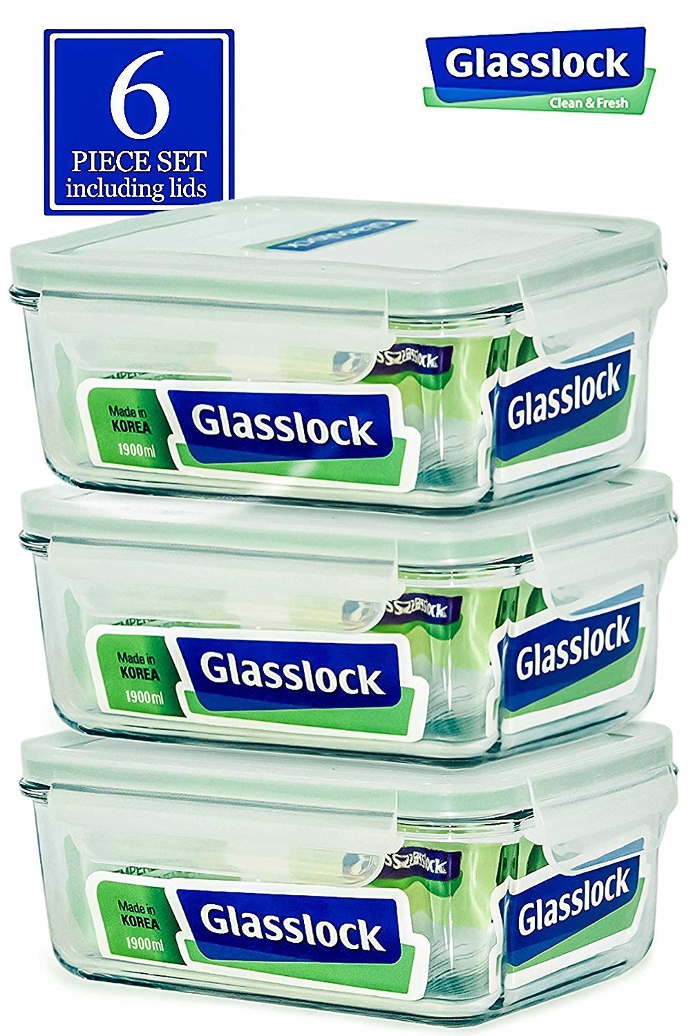 Glasslock Food-Storage Container Airtight Lids Microwave Safe Set of 3 in 9sizes