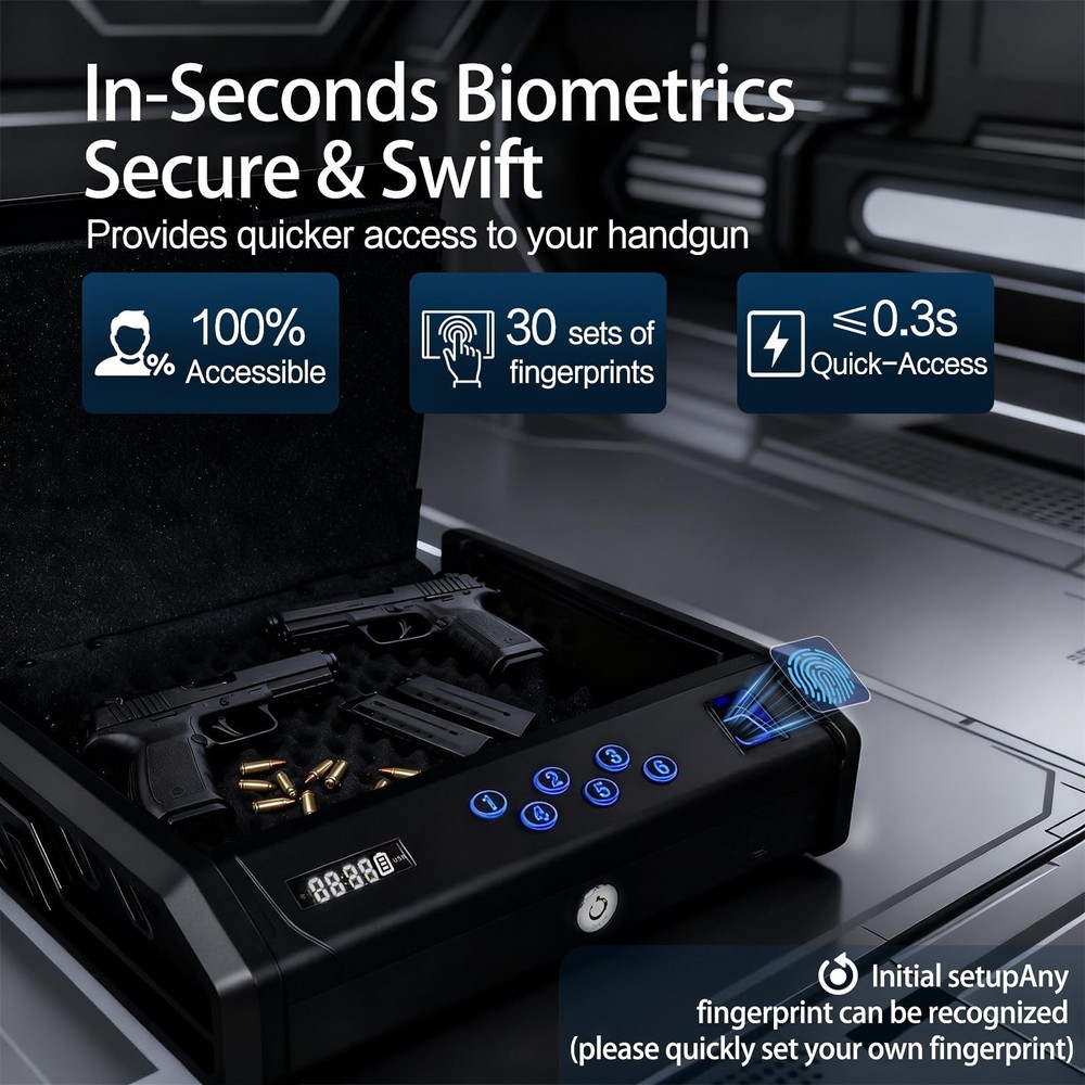 gun safe，with 3 Quick-Access Fingerprint，Passcode，Key.with
