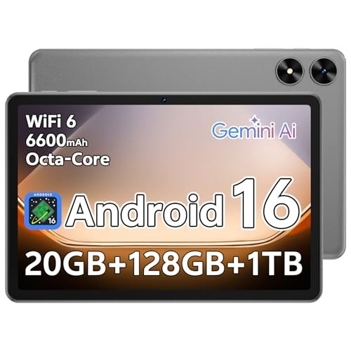 Android 16 Tablet 10.1 inch Tablet with Octa-Core Processor, 20GB RAM Gray