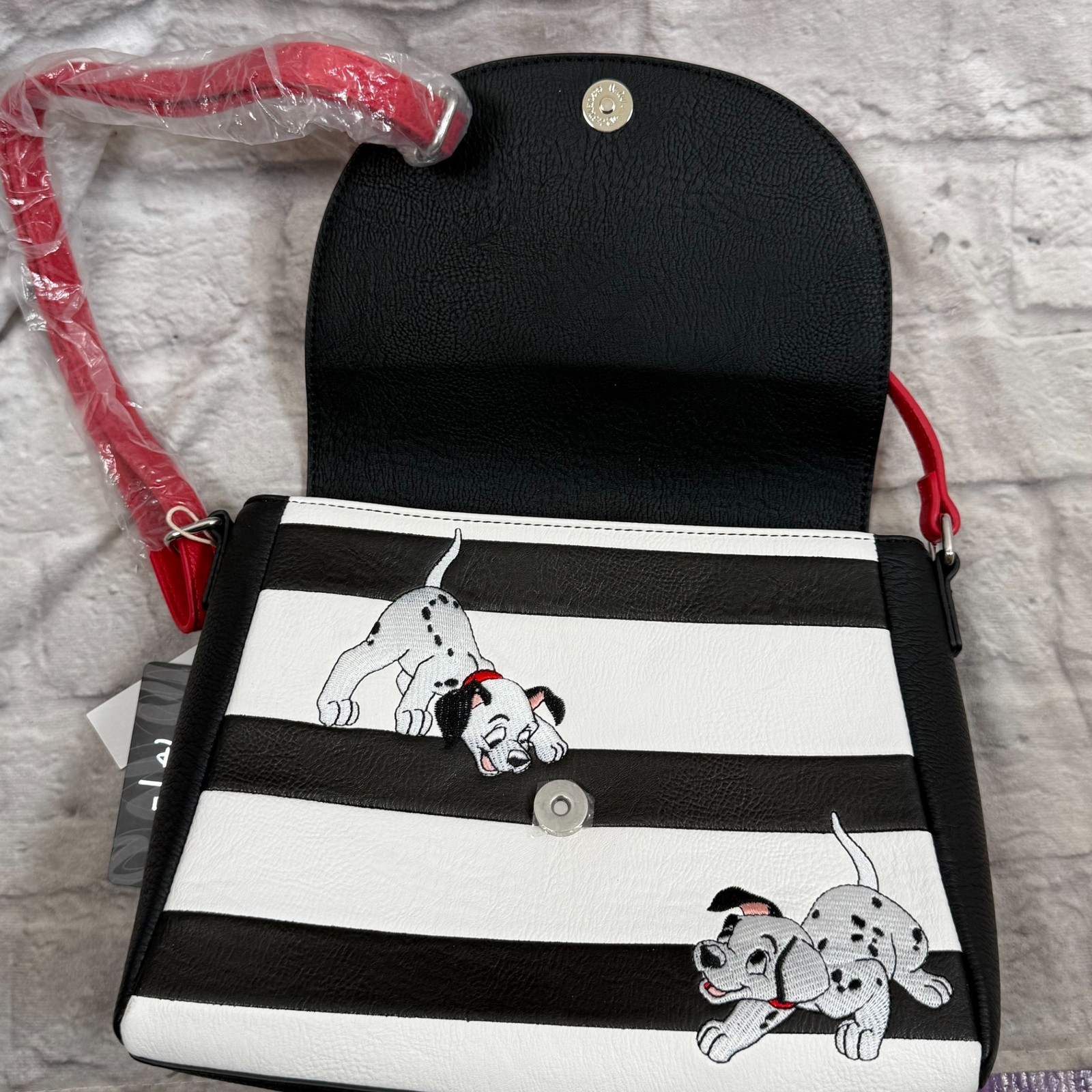 Disney Loungefly 101 Dalmatians Purse Embroidered Saddle Bag Striped Satchel NWT