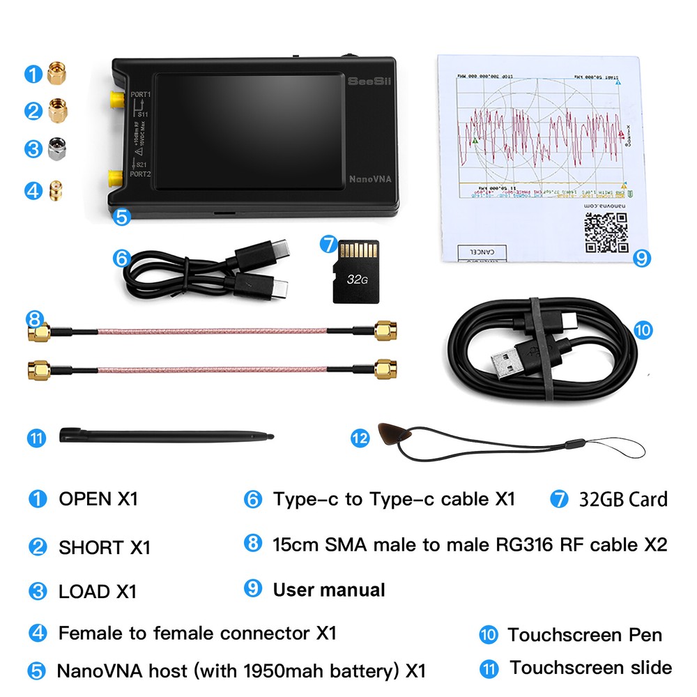 NanoVNA-H4 Vector Network Analyzer 10KHz-1.5GHz HF VHF UHF 4" Antenna Analyzer