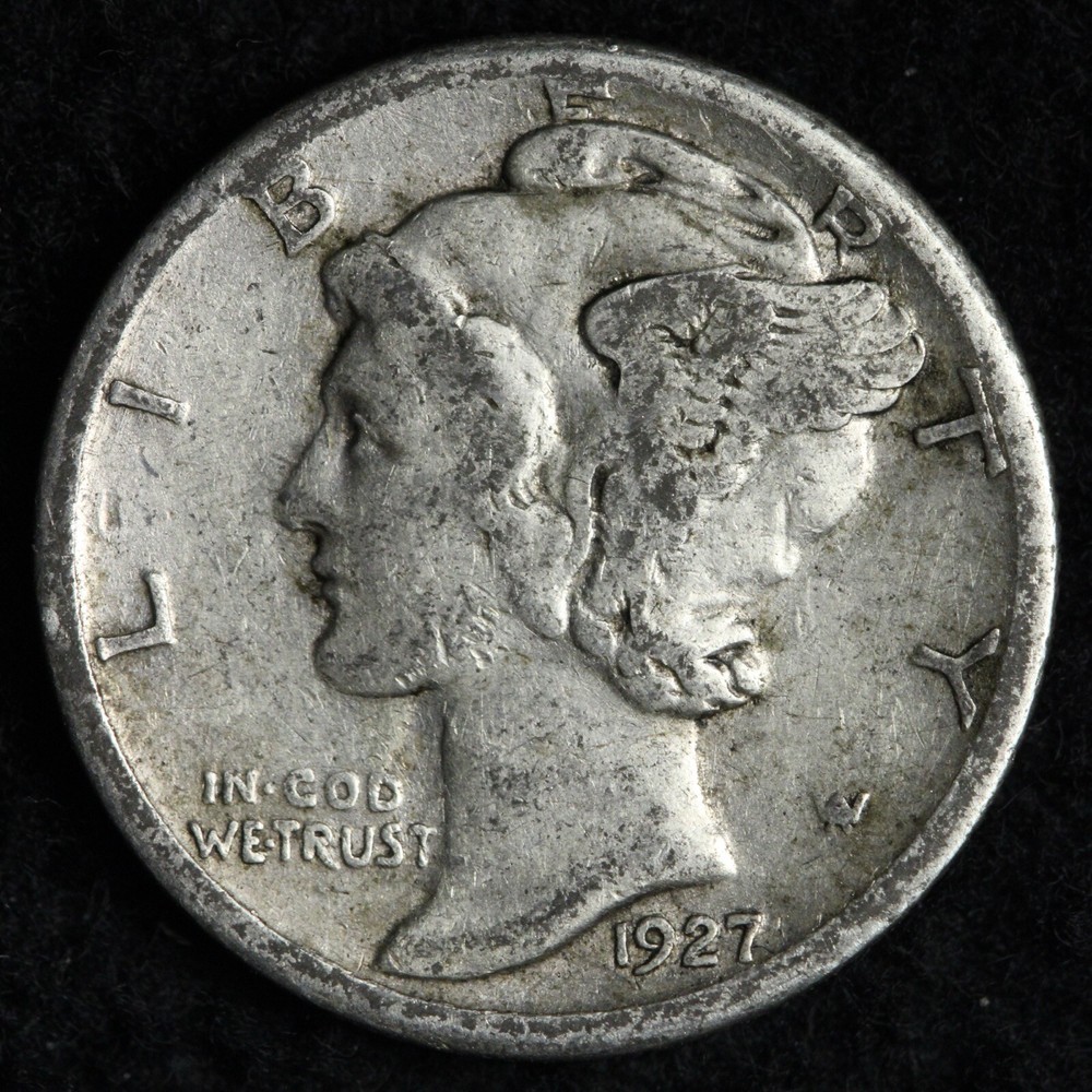 1927-S Mercury Silver Dime VF E338 GKE
