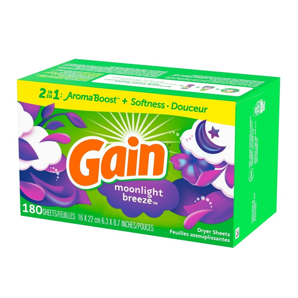 Gain Fabric Softener Dryer Sheets, Moonlight Breeze, 180 Count
