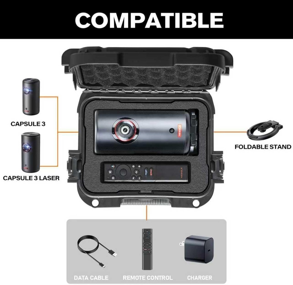 Hard Shell Case for Anker Nebula Capsule 3 / 3 Laser Projector & Foldable Stand