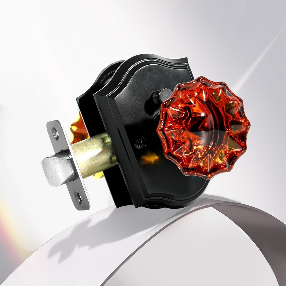 Crystal Door Knobs, Black Brown Glass Door Knobs Interior Rose Shape with Loc...