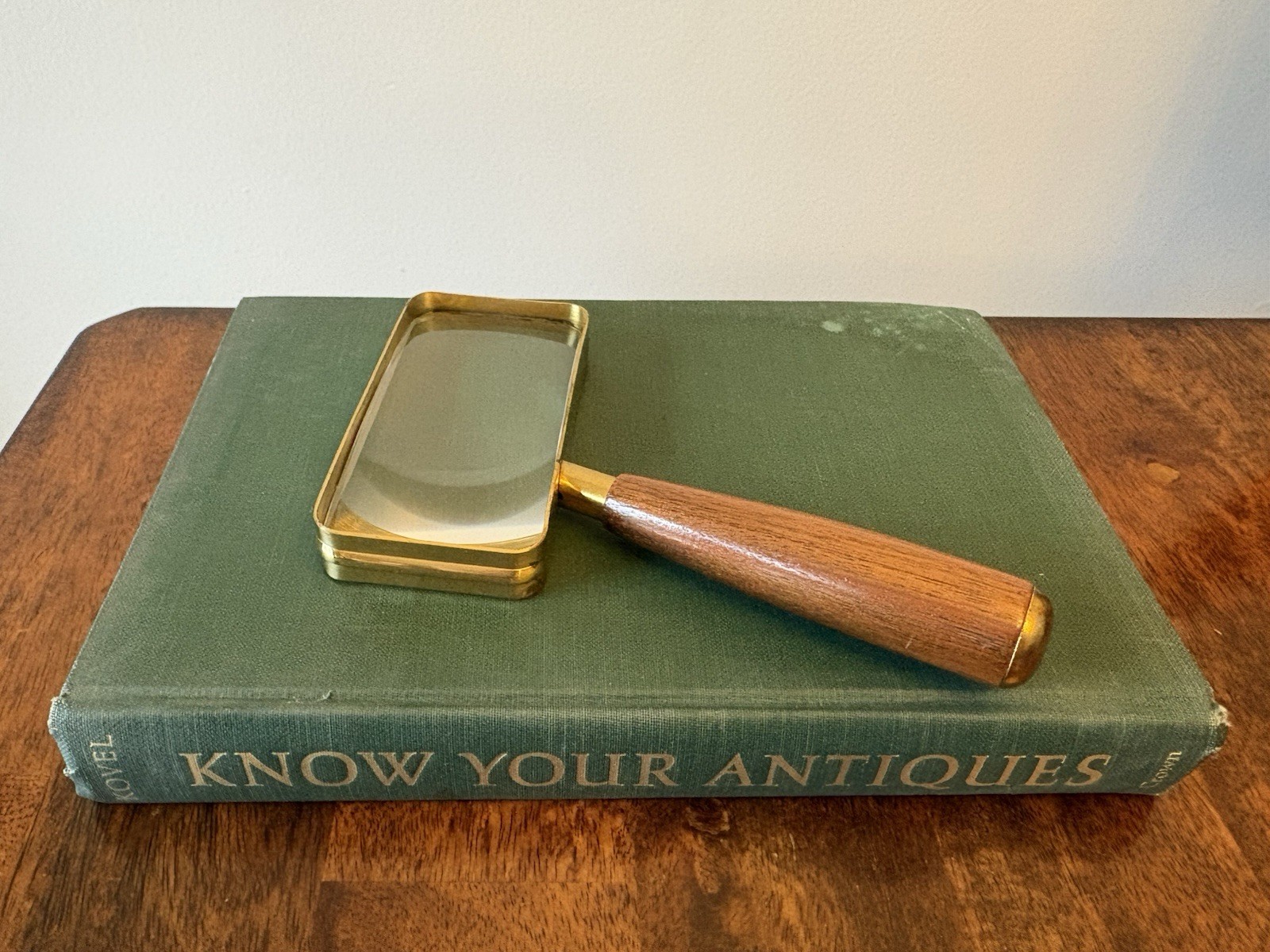 Vintage Magnifying Glass Donigan Optical K.C. MO USA Brass Wood Rectangular