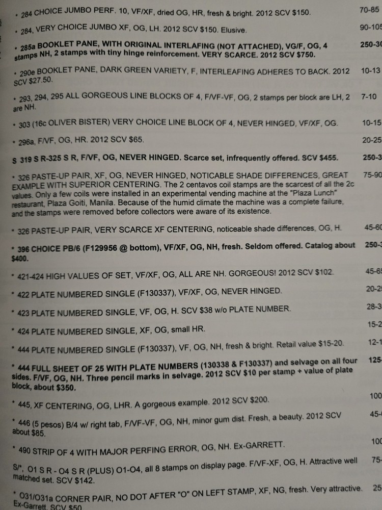 PHILIPPINES FILIPINAS Stamp Auuction Catalog William Oliver Collection