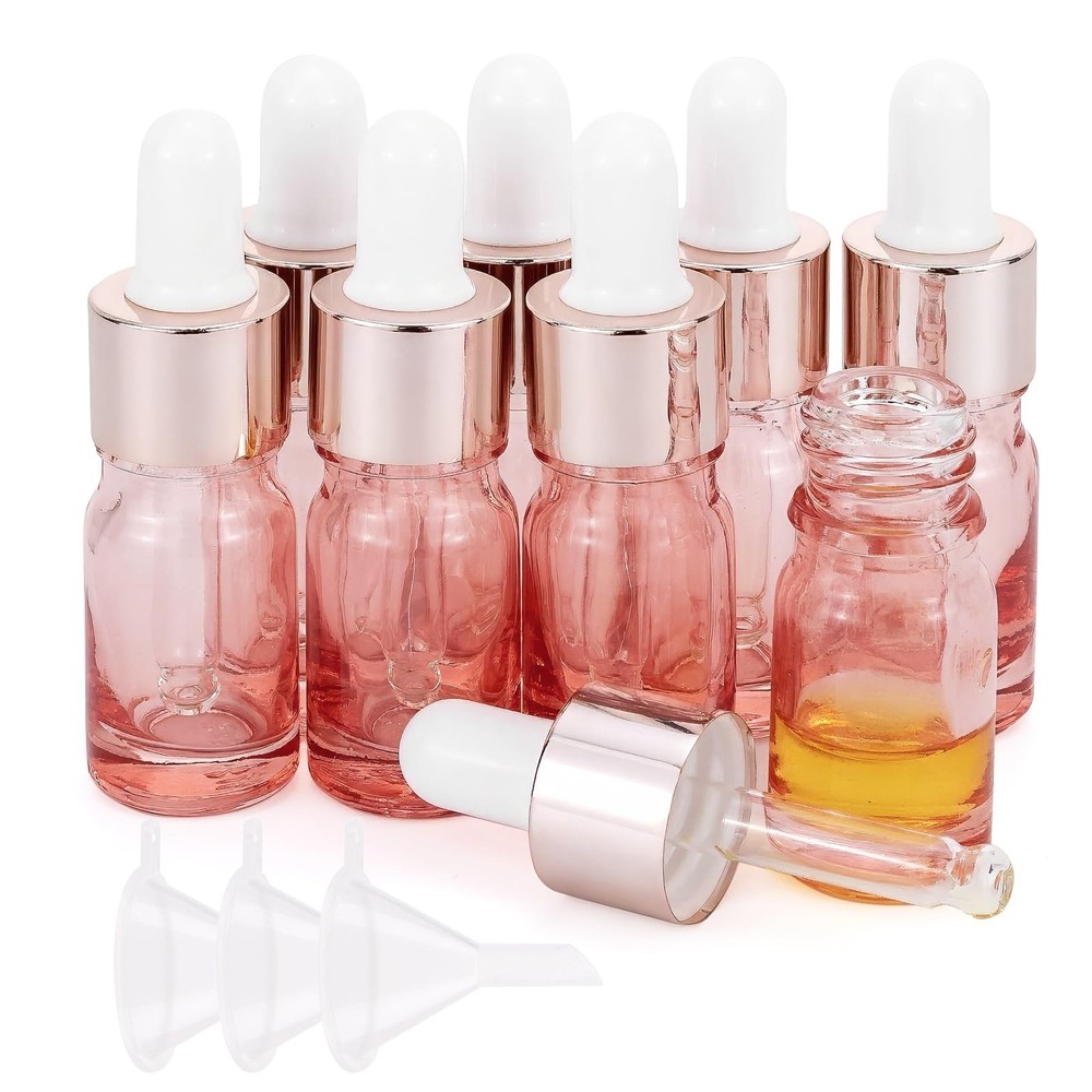 Kesell 8 Pack 5ml Pink Dropper Bottles, Empty Refillable Glass Sample Vials E...