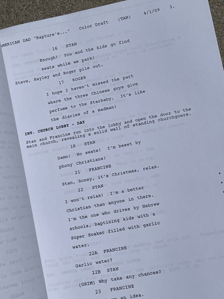 RARE American Dad Comic Con 2009 Panel Draft Holy Crapture Production Script