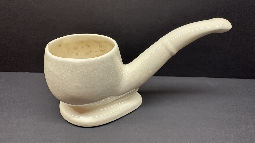 Vintage White Ceramic Figural Pipe Shaped Planter 7.5" Long