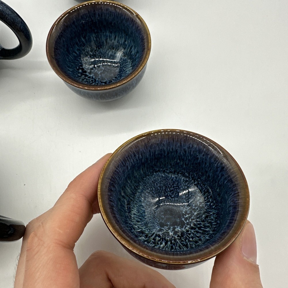 Tenmoku Tea Set - Blue - Missing One Cup