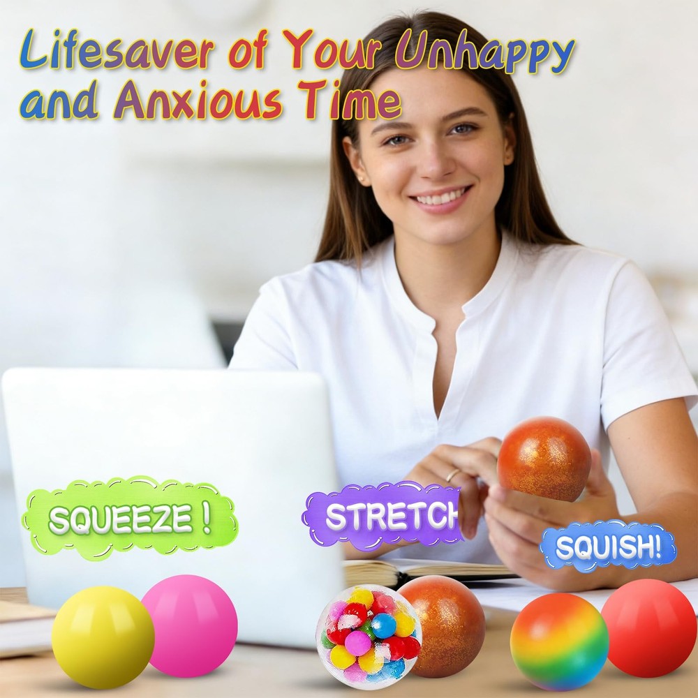 6 Pack Stress Balls for Adults, Large 2.36” Squishy 6PACK, Multi-colored
