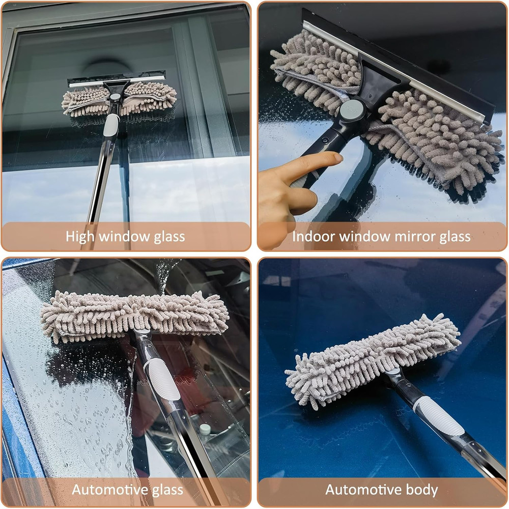 2 in 1 Window Washing Squeegee & Duster Window Cleaning Tool with 2 Pad Compatib